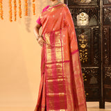 Orange Checked Butti Kanjivaram Silk Saree