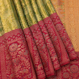 Olive Green & Crimson Elephant-Motif Kanjivaram Silk Saree