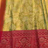 Olive Green & Crimson Elephant-Motif Kanjivaram Silk Saree