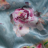 Powder Blue Fusion Saree With Digital Floral Print & Embroidered Border
