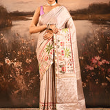 Soft Champagne With Paithani Style Elephant Motif Border Designer Saree