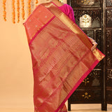 Orange Checked Butti Kanjivaram Silk Saree