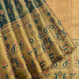 Teal And Gold Peacock Motif Kanjivaram Silk Saree