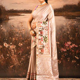 Soft Champagne With Paithani Style Elephant Motif Border Designer Saree