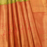 Lime Green And Copper Contrast Kanjivaram Silk Saree