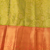 Lime Green And Copper Contrast Kanjivaram Silk Saree