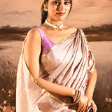 Soft Champagne With Paithani Style Elephant Motif Border Designer Saree