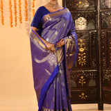 Royal Blue Striped Butti Blur Tissue Kanjivaram Saree