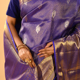 Royal Blue Striped Butti Blur Tissue Kanjivaram Saree