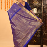 Royal Blue Striped Butti Blur Tissue Kanjivaram Saree