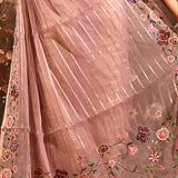 Mauve Sheer Striped With Butterfly And Floral Embroidered Border Designer Saree