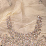 White Kanjivaram Saree With Scattered Mirror Work And Sequin Scalloped Border