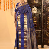 Royal Blue Checks With Butti Kanjivaram Silk Saree