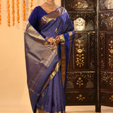 Royal Blue Checks With Butti Kanjivaram Silk Saree