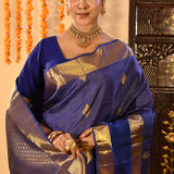 Royal Blue Checks With Butti Kanjivaram Silk Saree