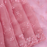 Pink Organza Saree With Tonal Floral Vine Embroidery And Scalloped Sequin Border