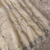 Ivory Kanjivaram Saree With Sequin Floral Vine Embroidery And Scalloped Border