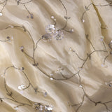 Ivory Kanjivaram Saree With Sequin Floral Vine Embroidery And Scalloped Border
