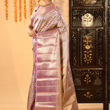 Lavender Diagonal Stripes Butti Kanjivaram Silk Saree