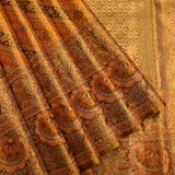 Copper-Gold Floral Brocade Kanjivaram Silk Saree With Geometric Weave