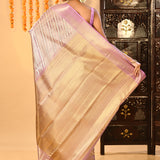 Lavender Diagonal Stripes Butti Kanjivaram Silk Saree