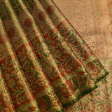 Moss Green & Burnt Orange Botanical Kanjivaram Silk Saree