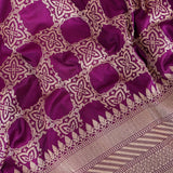 Magenta Banarasi Silk Saree With Gold Trellis Weave & Green Piping Border