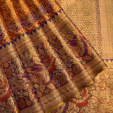 Mustard Gold Butterfly Motif Kanjivaram Silk Saree With Purple Floral Border