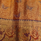 Mustard Gold Butterfly Motif Kanjivaram Silk Saree With Purple Floral Border