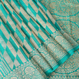 Turquoise Green Banarasi Silk Saree With Diamond Stripe Weave & Floral Border