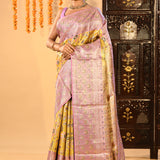 Golden Marigold And Lavender Floral Meenakari Tissue Kanjivaram Saree