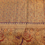 Mustard Gold Butterfly Motif Kanjivaram Silk Saree With Purple Floral Border