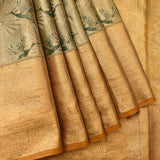 Sage Green & Gold Flying Crane Motif Kanjivaram Silk Saree With Antique Gold Border