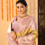 Golden Marigold And Lavender Floral Meenakari Tissue Kanjivaram Saree