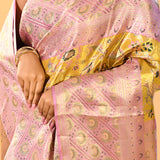 Golden Marigold And Lavender Floral Meenakari Tissue Kanjivaram Saree