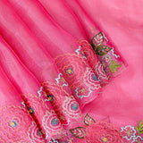 Pink Organza Saree With Scalloped Multicolour Floral Embroidered Border