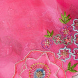 Pink Organza Saree With Scalloped Multicolour Floral Embroidered Border