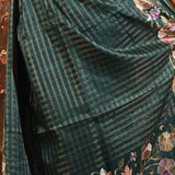 Deep Teal Checkered With Multicolor Floral Motif Border Designer Saree