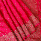 Majestic Pink Banarasi Silk Saree With Intricate Gold Zari Butti And Shikargah Border