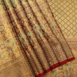Olive Green Elephant Motif Pure Silk Kanjivaram Saree With Copper Zari Border