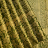 Elegant Olive Green Bird And Floral Motif Banarasi Silk Saree