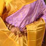 Yellow & Lavender Checked Kanjivaram Silk Saree