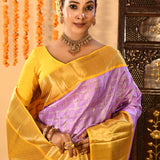 Yellow & Lavender Checked Kanjivaram Silk Saree