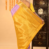 Yellow & Lavender Checked Kanjivaram Silk Saree