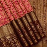 Royal Maroon And Magenta Shikargah Silk Saree With Gold Zari Border