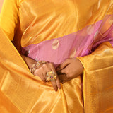 Pink And Yellow Silk Blend Kanjivaram Saree