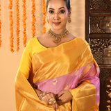 Pink And Yellow Silk Blend Kanjivaram Saree