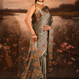 Grey With Checks And Embroidered Pallu Designer Saree