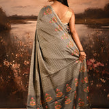 Grey With Checks And Embroidered Pallu Designer Saree
