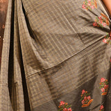 Grey With Checks And Embroidered Pallu Designer Saree